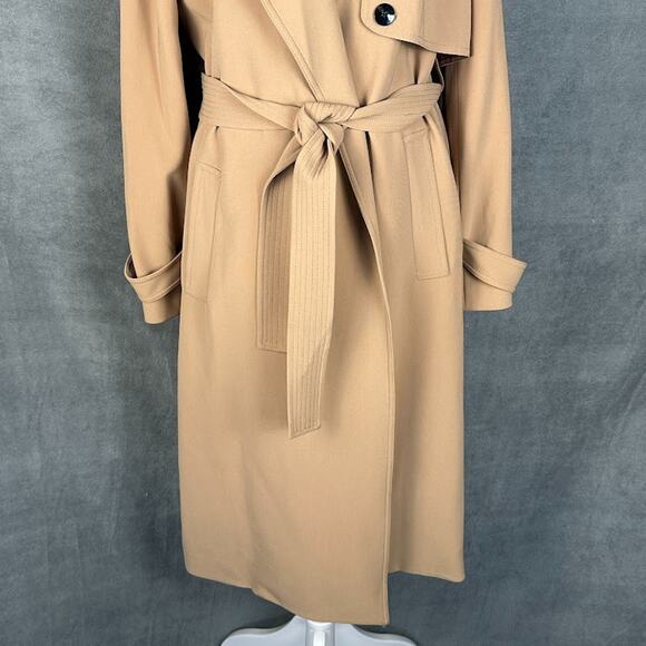 Theory Trench Coat Women Large Tan Overcoat Quiet Luxury Career Preppy Neutral - Picture 3 of 16